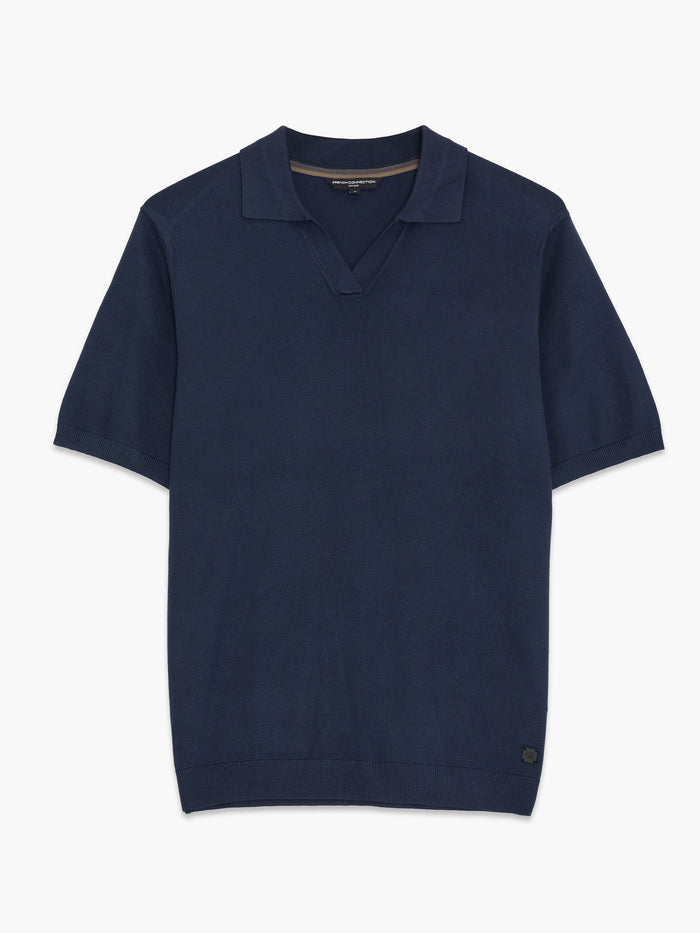 A navy knit Polo shirt with short sleeves, a trophy collar, a ribbed hem and a regular fit.