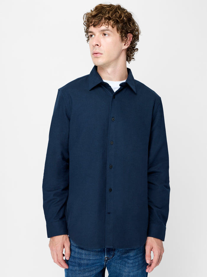 Navy Textured Cotton Regular Fit Shirt