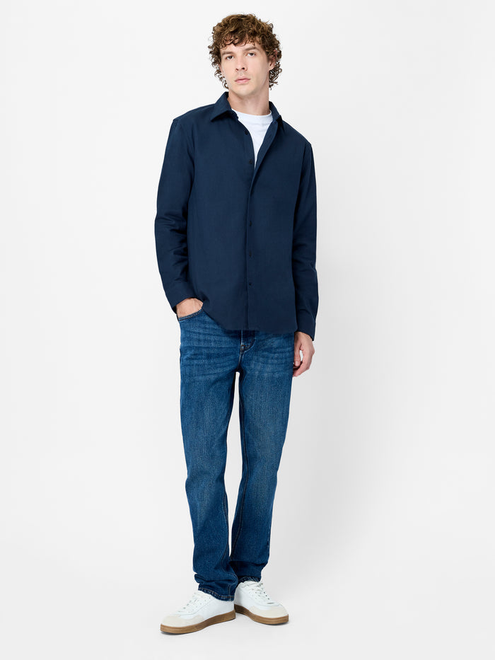 Navy Textured Cotton Regular Fit Shirt