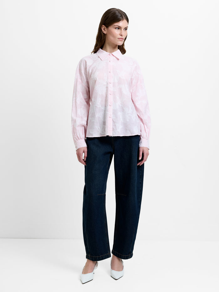 Naya Floral Jacquard Striped Pink Long Sleeve Shirt