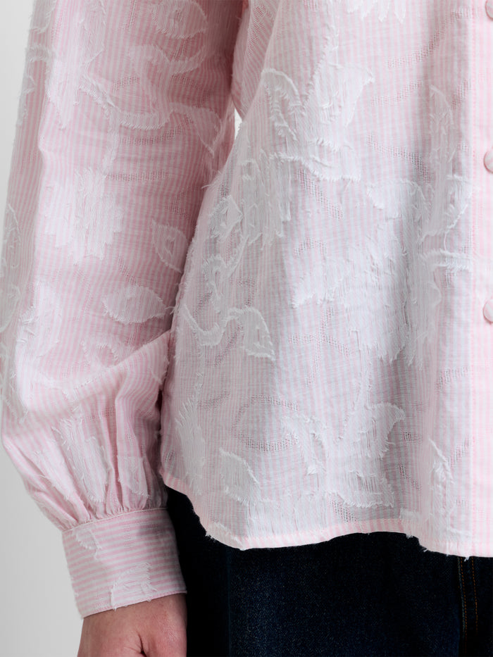 Naya Floral Jacquard Striped Pink Long Sleeve Shirt