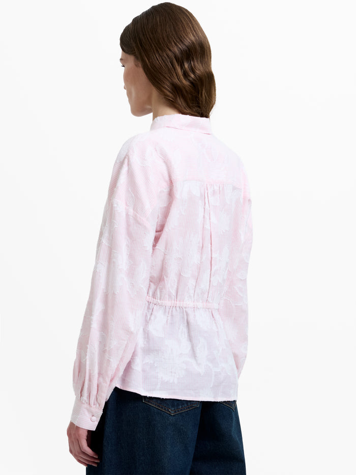 Naya Floral Jacquard Striped Pink Long Sleeve Shirt