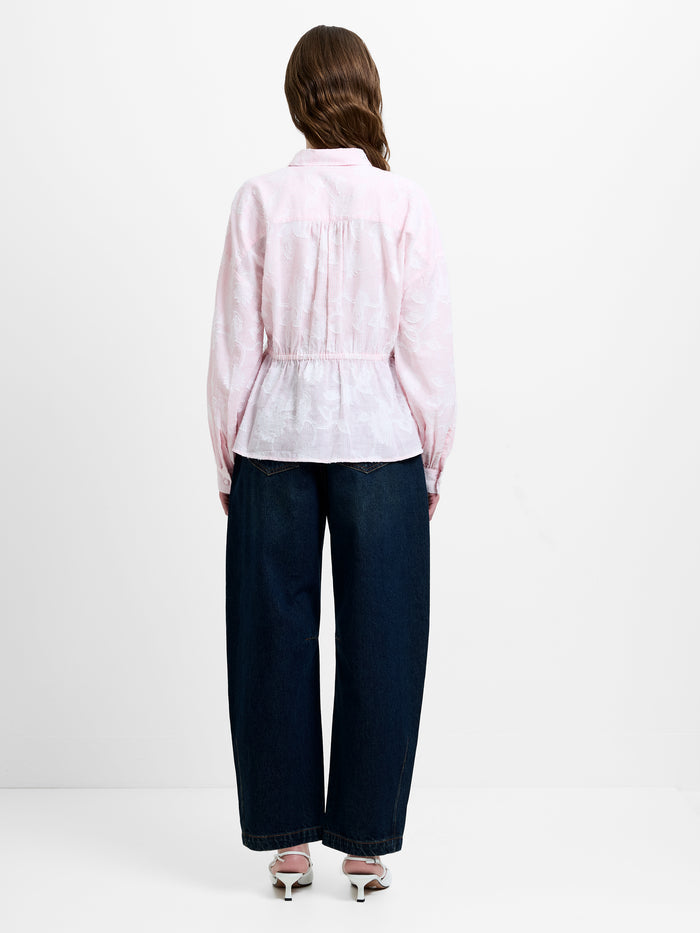 Naya Floral Jacquard Striped Pink Long Sleeve Shirt