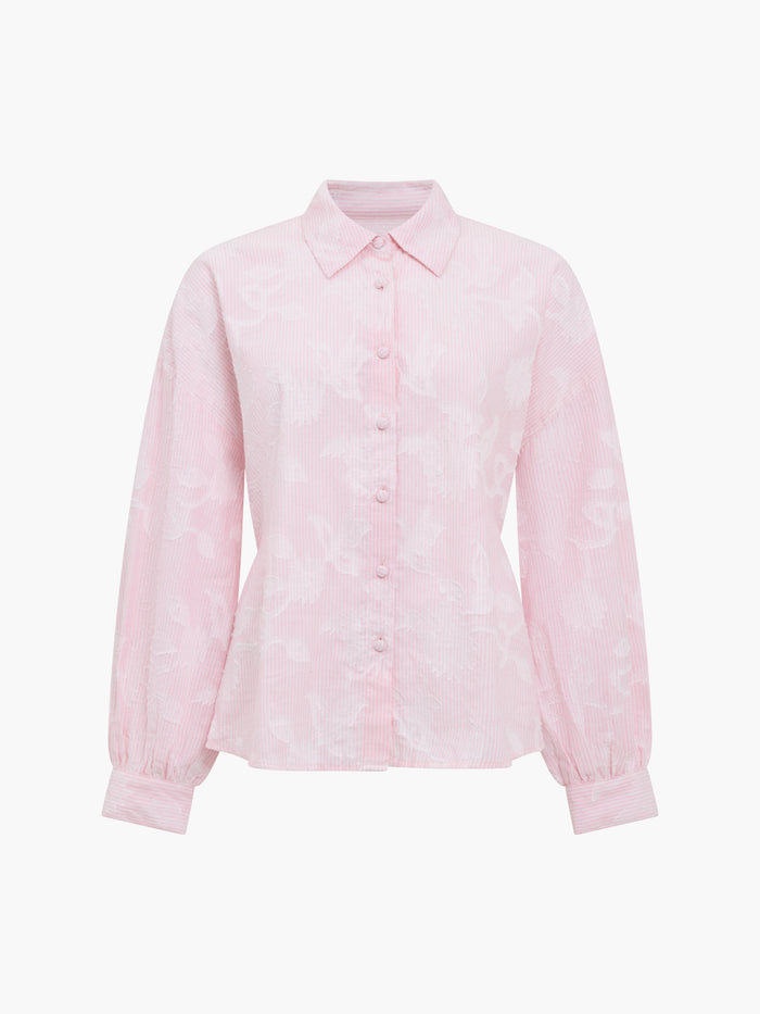Naya Floral Jacquard Striped Pink Long Sleeve Shirt