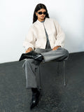 Nellie Oatmeal Textured Bomber Jacket