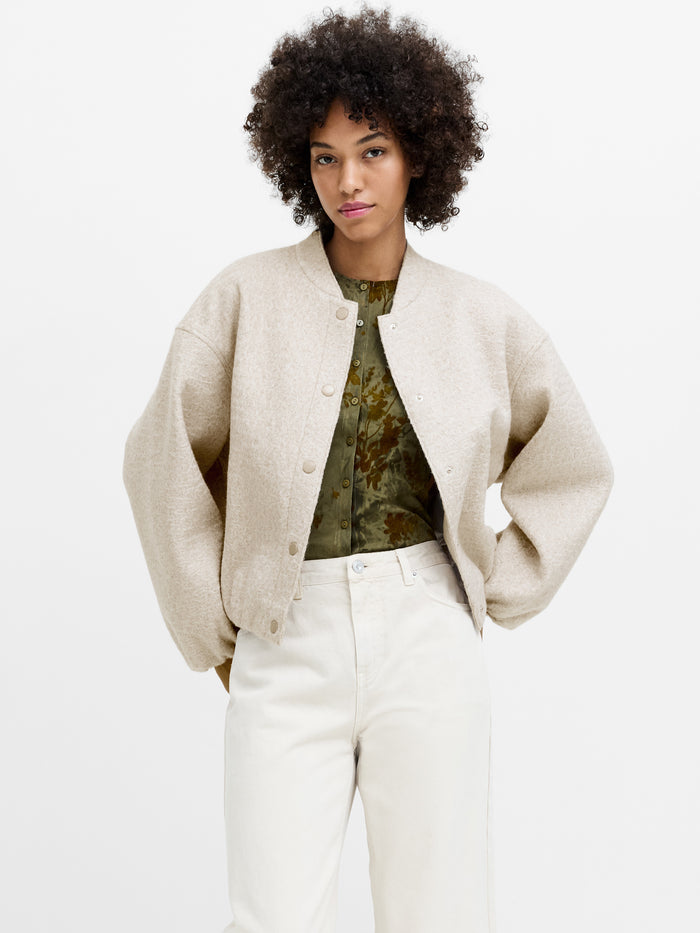 Nellie Oatmeal Textured Bomber Jacket