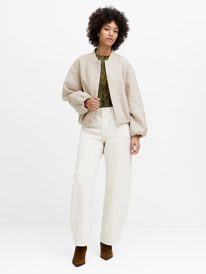 Nellie Oatmeal Textured Bomber Jacket