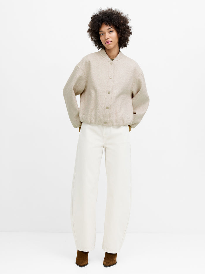 Nellie Oatmeal Textured Bomber Jacket