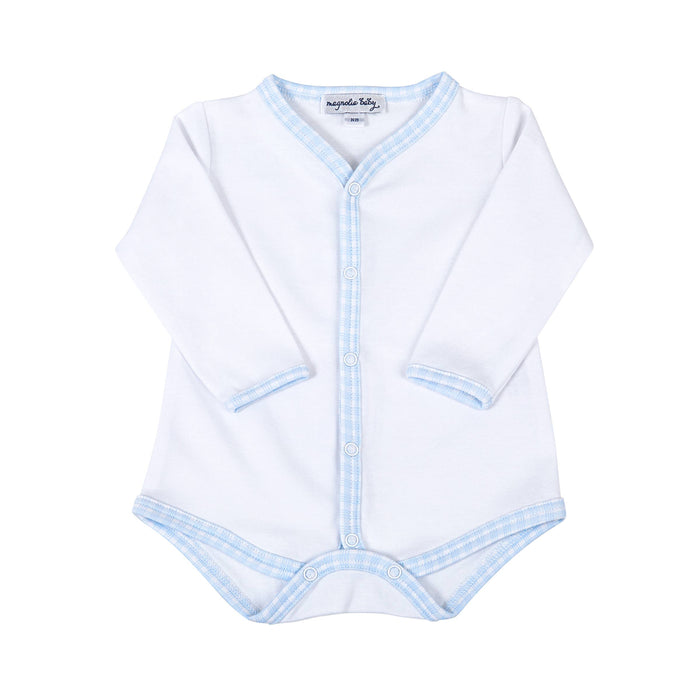 New Beginnings Blue Front Snap Bodysuit: Blue