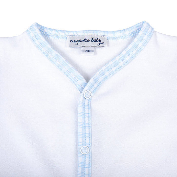 New Beginnings Blue Front Snap Bodysuit: Blue