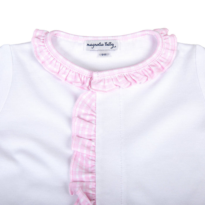 New Beginnings Pink Ruffle Front Footie