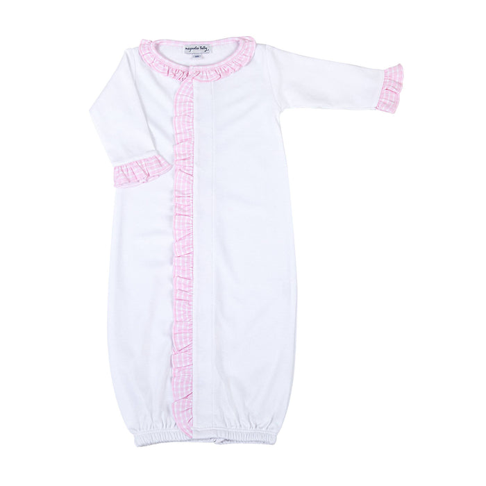 New Beginnings Pink Ruffle Front Gown