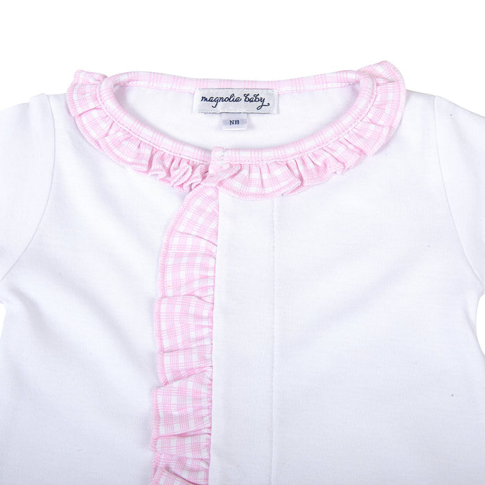 New Beginnings Pink Ruffle Front Gown
