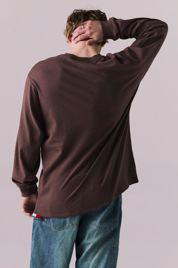 Back of New York 1975 tee in Kahlua Brown with vintage finish.