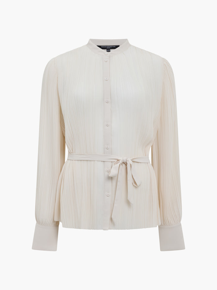 Noelle Plisse Military Tie Up Cream Blouse