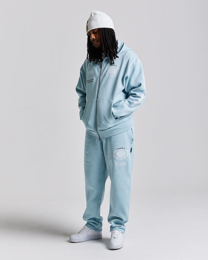 Noir Oversized Zip Hoodie - Blue/White
