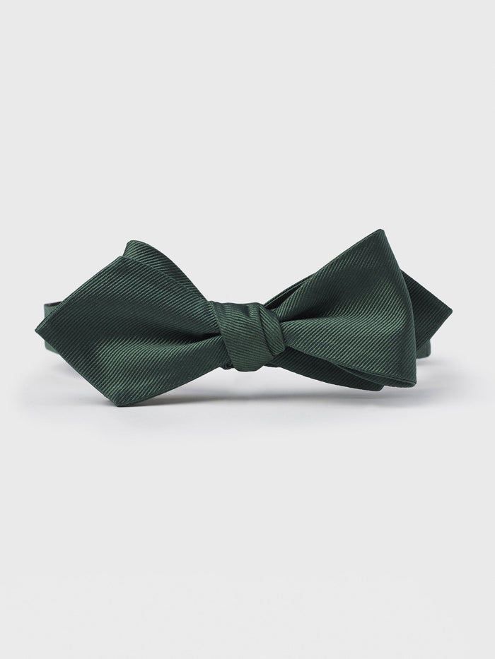 Olive silk bow tie with textured twill finish, on white background