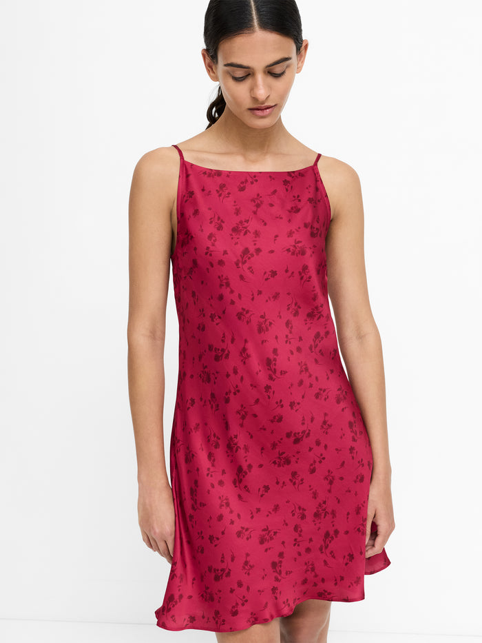 Oona Red Floral Satin Flared Mini Dress
