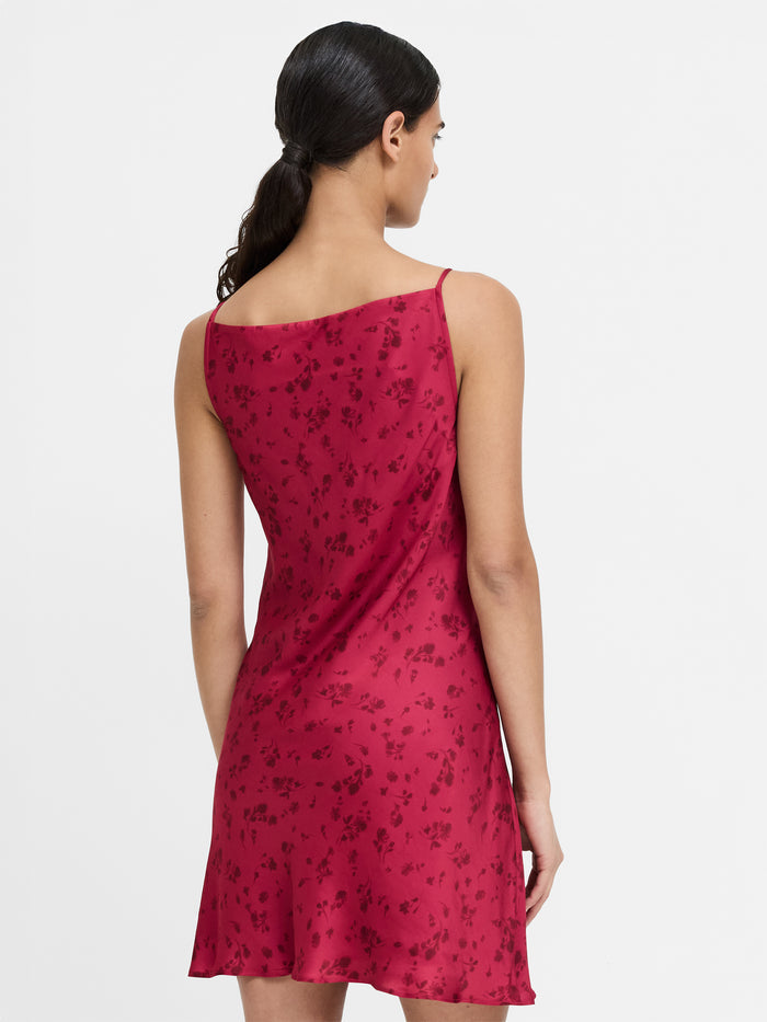 Oona Red Floral Satin Flared Mini Dress