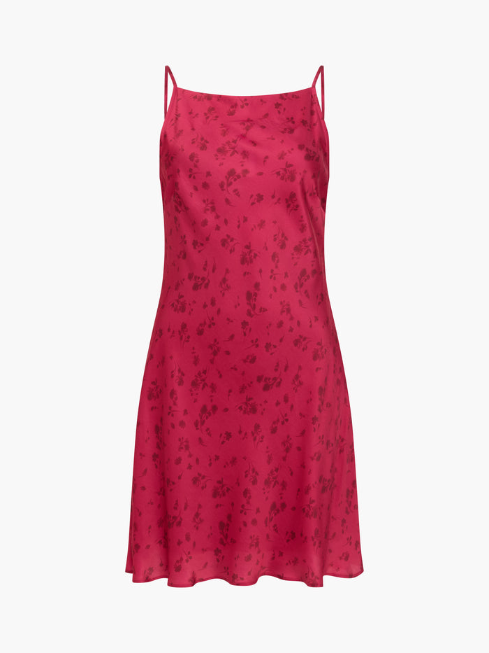 Oona Red Floral Satin Flared Mini Dress
