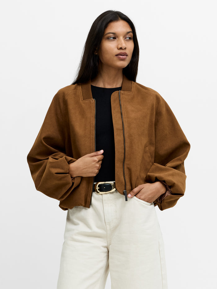 Orelia Brown Faux Suede Bomber Jacket