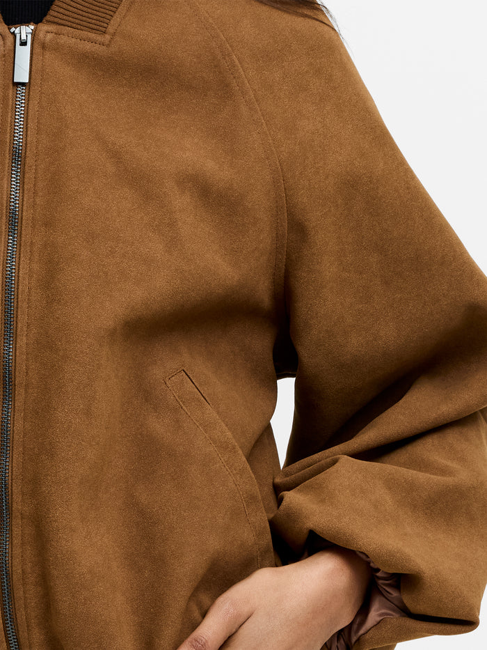 Orelia Brown Faux Suede Bomber Jacket