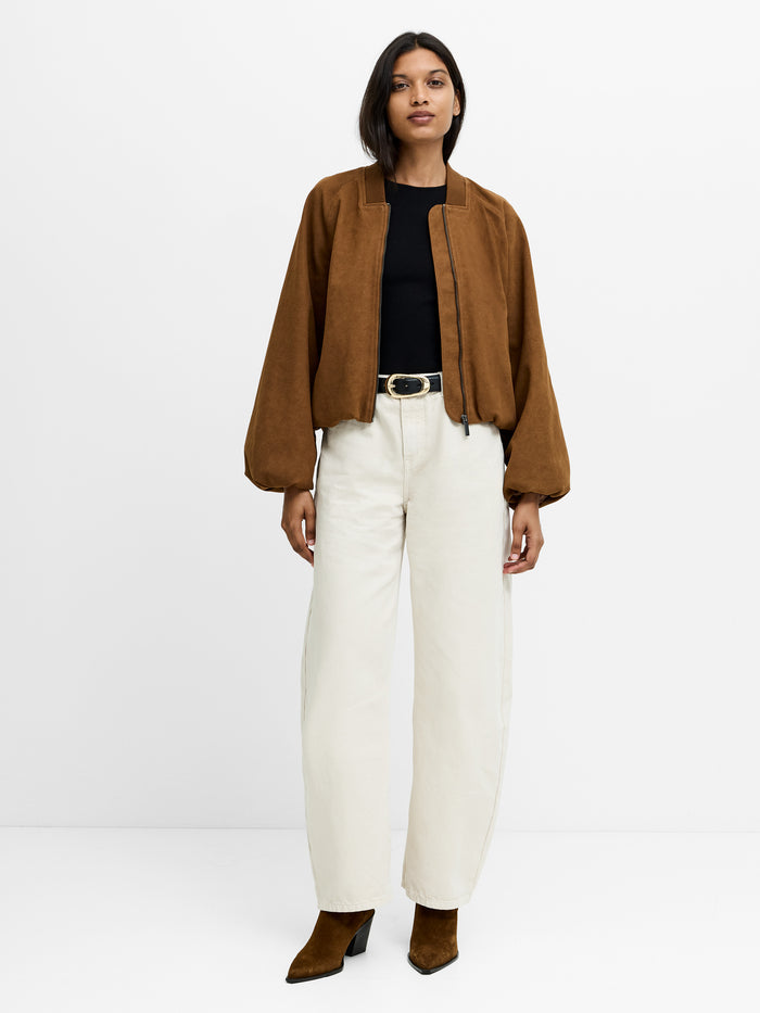 Orelia Brown Faux Suede Bomber Jacket