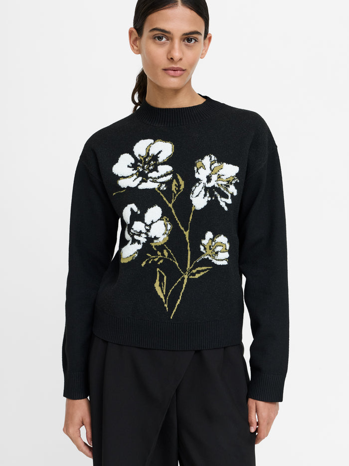 Oriana Recycled Black Floral Jacquard Mock Neck Jumper