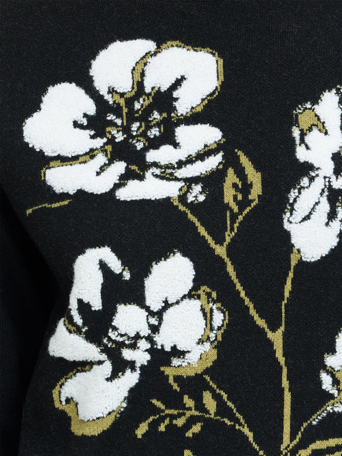 Oriana Recycled Black Floral Jacquard Mock Neck Jumper