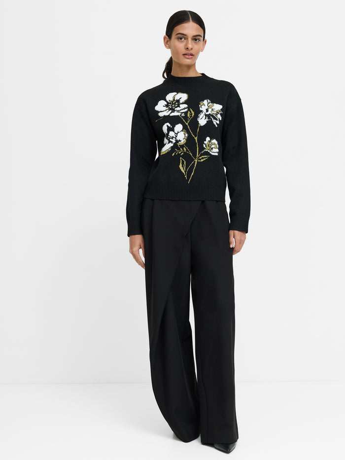 Oriana Recycled Black Floral Jacquard Mock Neck Jumper