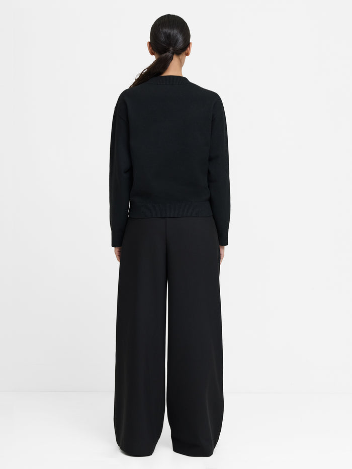 Oriana Recycled Black Floral Jacquard Mock Neck Jumper