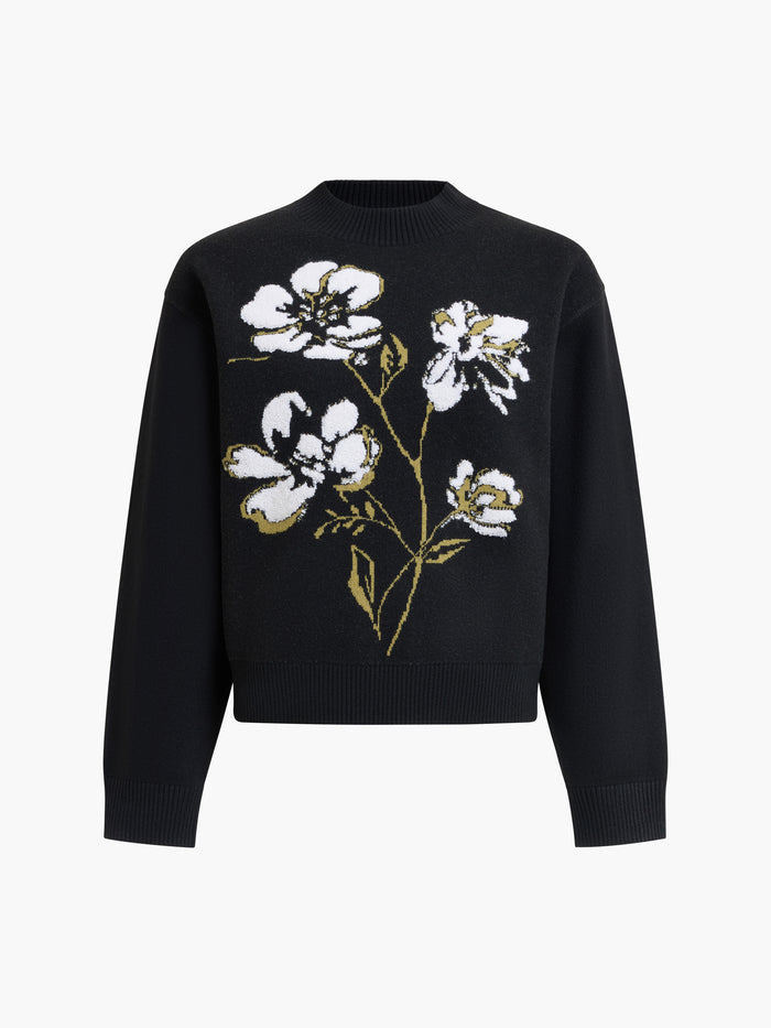 Oriana Recycled Black Floral Jacquard Mock Neck Jumper