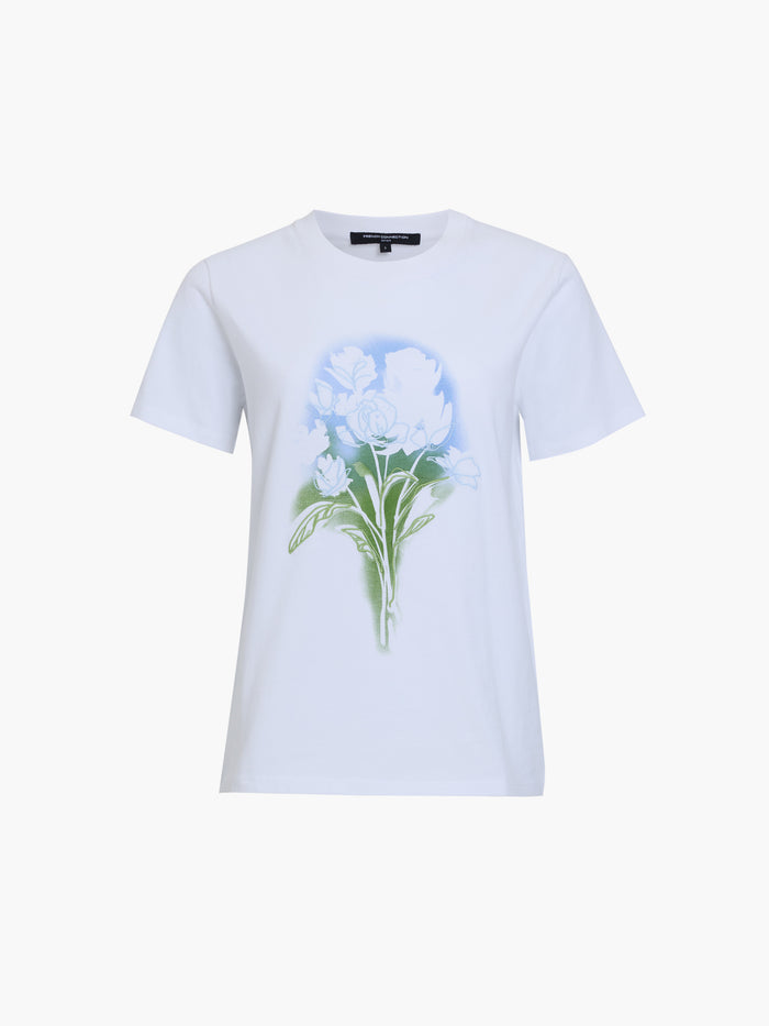 Painted Floral Embroidered White Cotton T-Shirt