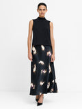 Paloma Black Floral Satin Midi Skirt