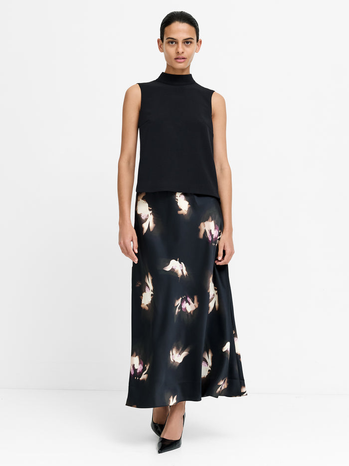 Paloma Black Floral Satin Midi Skirt
