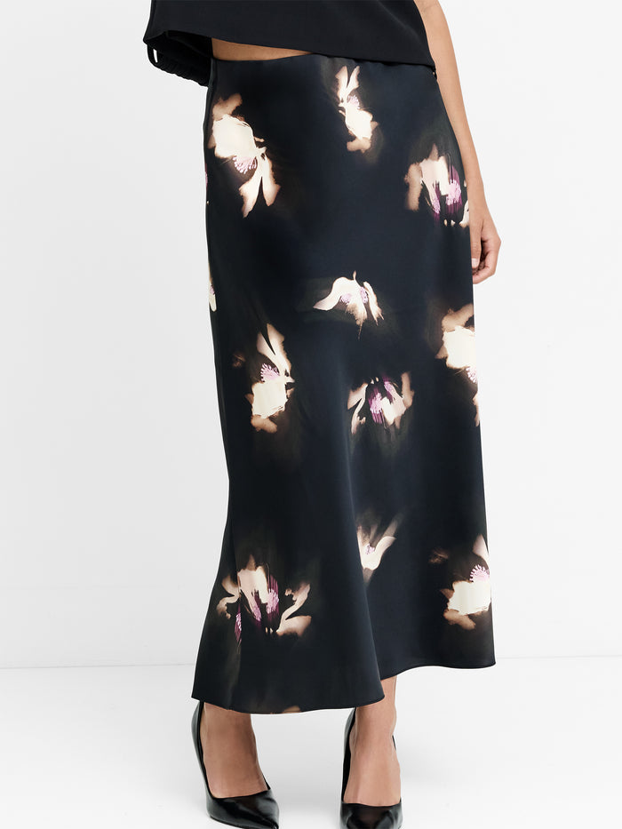 Paloma Black Floral Satin Midi Skirt