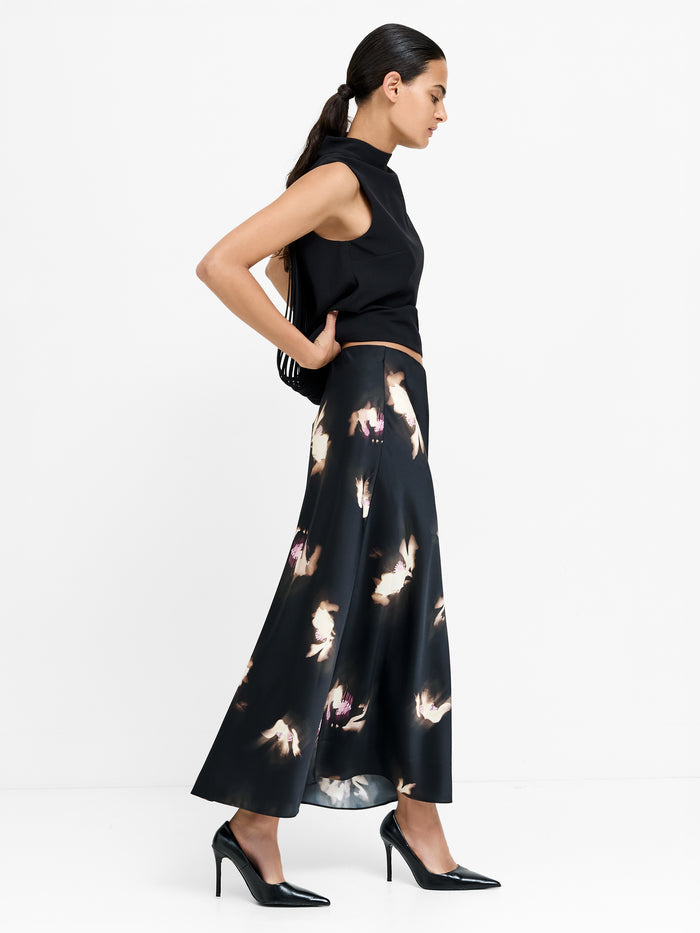 Paloma Black Floral Satin Midi Skirt