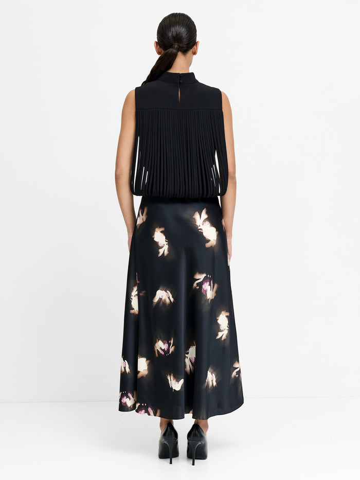 Paloma Black Floral Satin Midi Skirt