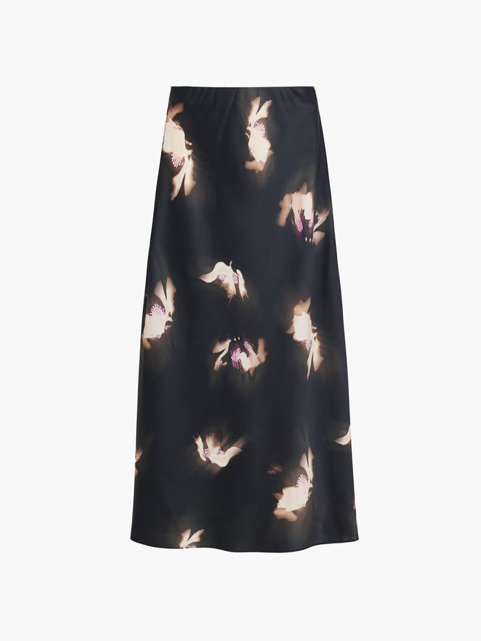 Paloma Black Floral Satin Midi Skirt