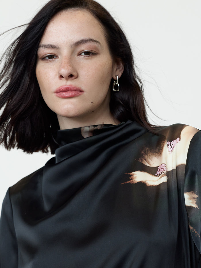 Paloma Black Floral Satin Tie Waist Top