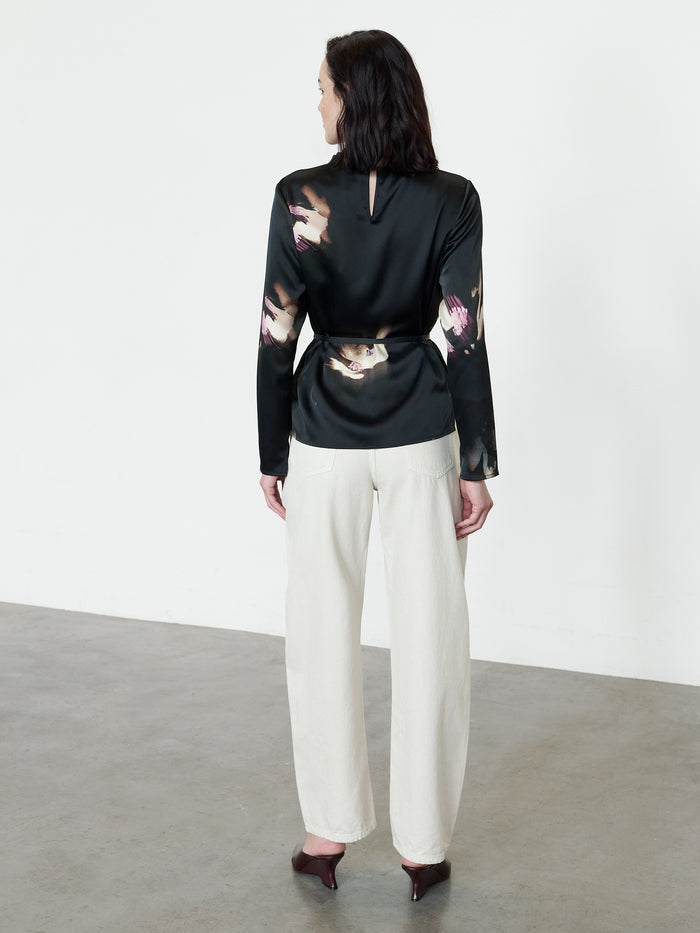Paloma Black Floral Satin Tie Waist Top