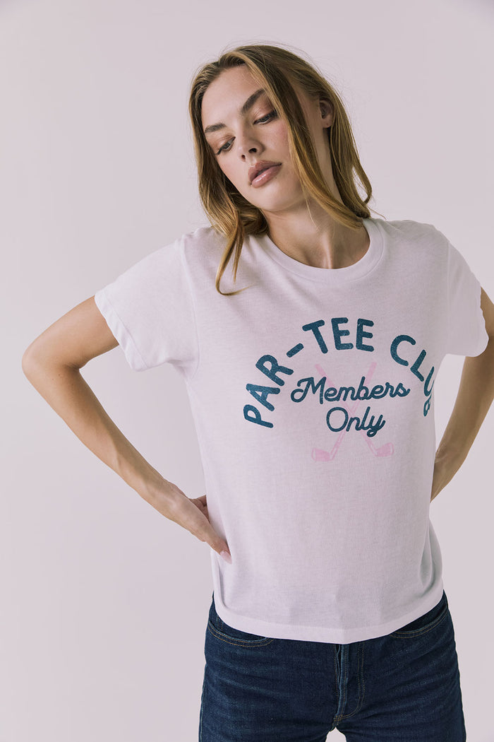 Front view of the Chaser Par-tee Club Tee featuring a vintage-inspired Par-tee Club Members Only graphic