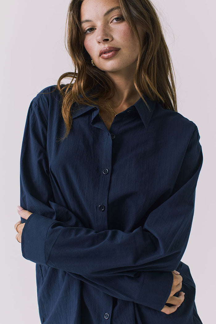 Chaser Paso Navy Button Up in Navy featuring soft lightweight fabric and tonal buttons
