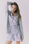 Chaser Paso Pinstripe Button Up in Navy relaxed long sleeve shirt with classic collar and tonal buttons