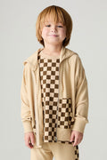 Front view of a boy wearing the Chaser Paxton Zip Up Hoodie Boys Zip Hoodie on a neutral background with hands at sides and matching pants