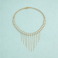 Freshwater pearl fringe choker necklace handcrafted with 14K gold plated copper chain and cascading pearl details.