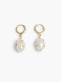 Pearl Pink Crystal Gold Huggie Hoop Earrings