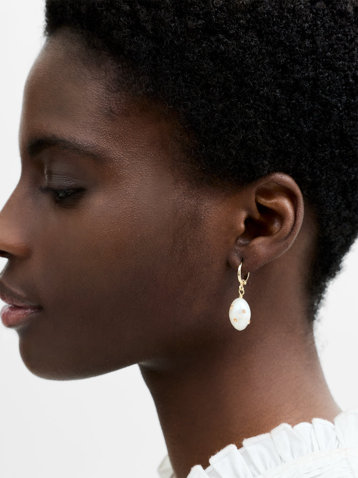 Pearl Pink Crystal Gold Huggie Hoop Earrings