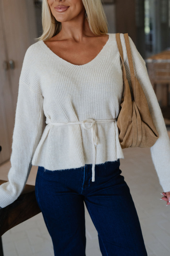 Peplum Sweater Top-Cream