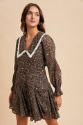 PETER PAN COLLAR FLARED MINI DRESS MOCHA